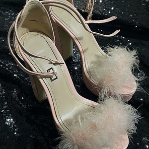 Public Desire Light Pink Fluffy Chunky Heel